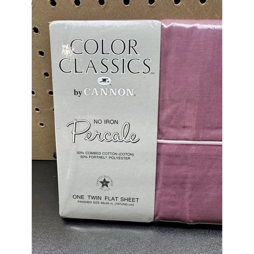 Vintage Cannon Color Classics Percale‎ Twin Flat Sheet Berry Pink USA New 1993